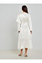 Women Cream Satin Maxi Dress with Long Sleeves - 5