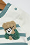 Baby Boy 100% Cotton Striped, Teddy Bear Embroidered 0-1-3-6-9 Months Waffle Pants Baby Set - 3