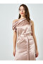 Women Beige Satin One Shoulder A-Line Midi Dress - 2