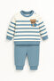 Baby Boy 100% Cotton Striped, Teddy Bear Embroidered 0-1-3-6-9 Months Waffle Pants Baby Set - 2