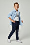 Boy's 3-Piece Set (Stretch Fabric Ribbed Shirt, T-Shirt and Elastic Waist Drawstring Pants) Baby Blue - 2