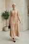 Women's Buttoned Lace-Up Beige Hijab Linen Dress - 5