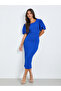 Women Blue Short Sleeves Sheath Midi Dress