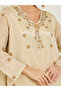 Women Cream Embroidered A-Line Jalabiya - 4