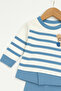 Baby Boy 100% Cotton Striped, Teddy Bear Embroidered 0-1-3-6-9 Months Waffle Pants Baby Set - 5