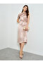Women Beige Satin One Shoulder A-Line Midi Dress