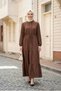 Women's Buttoned Lace-Up Brown Hijab Linen Dress