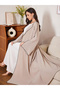 Women Beige Abaya with Contrast Trim - 2