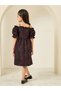 Women Burgundy Floral Jacquard Dress - 4