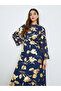Women Navy Blue Foil Print A-Line Maxi Dress - 2