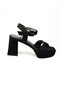 99 Black Satin Platform Heeled Evening Dress Women's Shoes - 2
