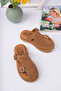 Amy Model Genuine Leather Earth Color Thick Sole Side Open Low-Cut Double Buckle Women's Slippers - 4