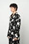 Women's Modern Floral Patterned Black - White Classic Collar Shirt - 2