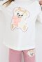 Girl's Tights Set with Cute Teddy Bear Embroidery and Sequins, 1.5-5 Years Old, Ecru - 3