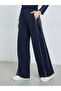 Navy Blue Wide Leg Joggers with Side Stripe - 3