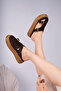 Amy Model Genuine Leather Brown Thick Sole Side Open Low-Cut Double Buckle Women's Slippers - 4