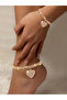 Women Gold Heart Rhinestone Anklet and Bracelet Set - 3