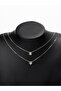 Women Silver Double Chain Necklace with Heart and Crystal Pendants - 3