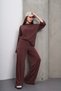 Women's Clothing Long Sleeve Wide Leg Modal Suit Bitter Brown