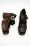 Women's High Platform Heeled Stylish Buckle Elastic Band Closed Toe Ballerina Loafer Shoes - 3