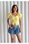 Women's Yellow Button Detailed Ruffled Muslin Blouse - 2