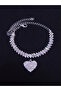 Women Silver Heart Rhinestone Anklet and Bracelet Set - 4