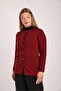 Women's Burgundy Shawl Patterned Comfortable Cut Knitwear Cardigan with Pockets - 2