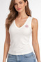 Women's Ecru V-Neck 100% Cotton Basic Undershirt - Slim Fit Sleeveless Casual Blouse - 3
