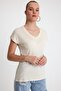 Women's Bamboo Fabric V-Neck T-shirt Beige - 3