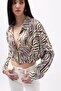 Women's Long Sleeve Patterned Crop Satin Shirt - 3