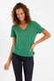 Women's Tencel Fabric V-Neck Pieced T-Shirt Green - 3