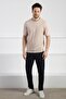 Beige Crew Neck Short Sleeve Men's Viscose Knitwear T-Shirt - 4