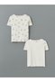 Lcw Kids Ecru Crew Neck Floral Girl's Crop T-Shirt 2 Pack