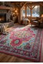 Fuchsia Turquoise Bohemian Vintage Patterned Living Room Carpet – Antique Look Ethnic Carpet 2284 - 3