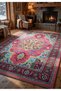Fuchsia Turquoise Bohemian Vintage Patterned Living Room Carpet – Antique Look Ethnic Carpet 2284 - 2