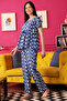 Fish Print Peplum Top & Pyjama Set in Midnight Blue - Rayon - 4