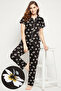 Pretty Florals Button Down Shirt & Pyjama Set in Black - 100% Cotton