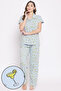Margarita Glass Print Button Down Shirt & Pyjamas Set in Powder Blue - 100% Cotton
