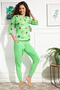 Cactus Print Top & Chic Basic Pyjama Set in Mint Green - 100% Cotton - 3