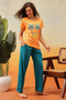 Graphic Print Top & Chic Basic Pyjama Set in Orange Colour - Cotton - 3