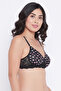Padded Non-Wired Full Cup Heart Print T-shirt Bra in Black - 4