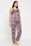 Paisley Print Cami Top & Pyjama Set in Navy - Satin - 3