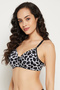 Padded Non-Wired Full Cup Animal Print T-shirt Bra in Black - 3