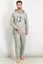 Men Hood With Drawstring Graphic Long Sleeves Sleepwear, Heather Grey - 3