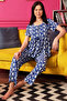 Fish Print Peplum Top & Pyjama Set in Midnight Blue - Rayon