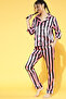 Sassy Stripes Button Down Shirt & Pyjama Set in Light Pink - Viscose Satin - 3