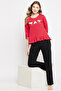 Graphic Print Top in Red & Chic Basic Pyjama in Black - 100% Cotton