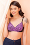 Padded Non-Wired Full Cup Zebra Print T-shirt Bra in Purple - 3