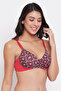 Padded Non-Wired Full Cup Floral Print T-shirt Bra in Brown - 3