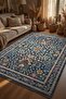 Non-Slip Base Navy Blue Carpet - Luxurious Colorful Floral Persian Pattern 2291 - 5